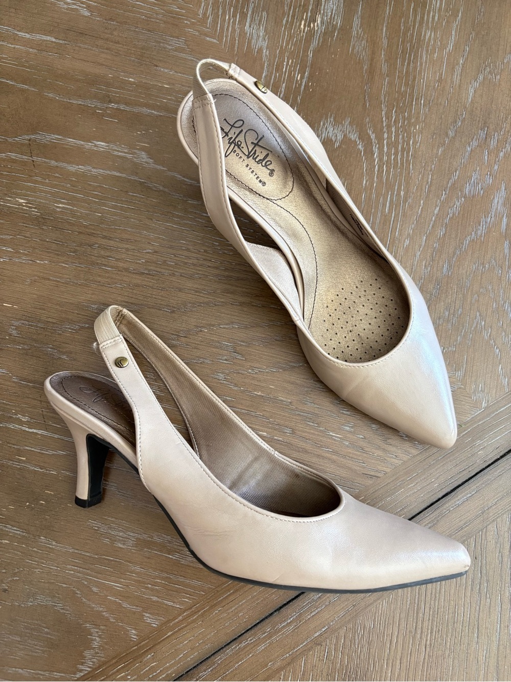 Life Stride Blush Nude Pointed-Toe Slingback Heels